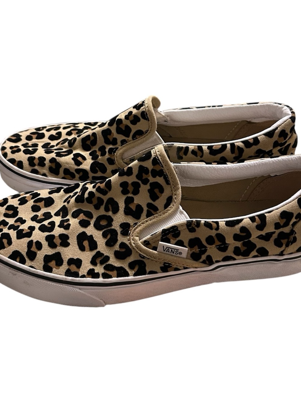 Vans UniSex Slip On Leopard Print Canvas Shoes - Tan/Black Size W-10.5 M-9 - Picture 3 of 8